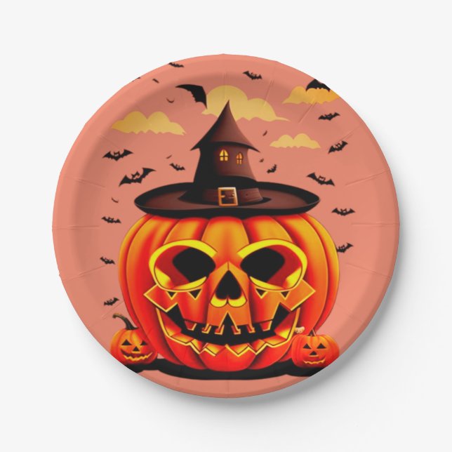 Halloween-Kürbis Pappteller (Vorderseite)
