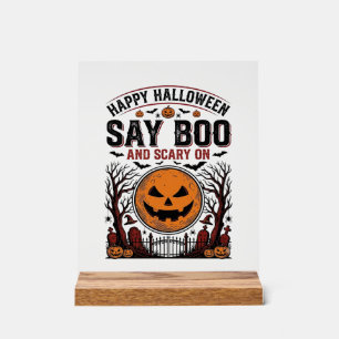 Halloween-Kürbis sagt Boo Gruselig Vintage_1 Acrylschild