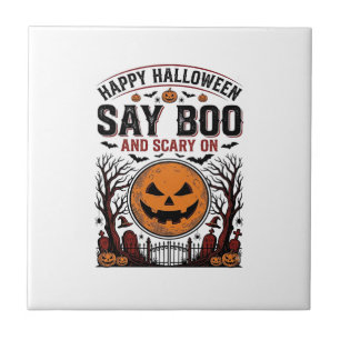 Halloween-Kürbis sagt Boo Gruselig Vintage_1 Fliese