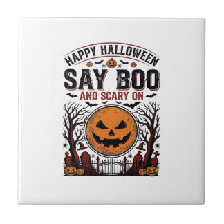 Halloween-Kürbis sagt Boo Gruselig Vintage_1 Fliese