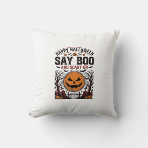 Halloween-Kürbis sagt Boo Gruselig Vintage_1 Kissen