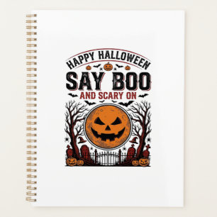 Halloween-Kürbis sagt Boo Gruselig Vintage_1 Planer