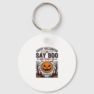 Halloween-Kürbis sagt Boo Gruselig Vintage_1 Schlüsselanhänger