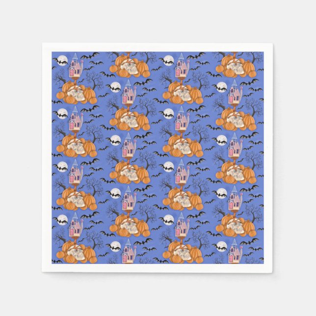 Halloween, Kürbis, Schädel und Fledermäuse Serviet Serviette (Vorderseite)