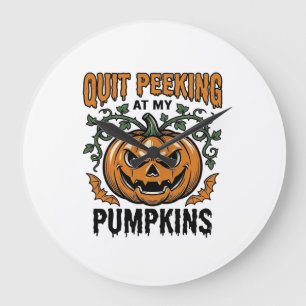 Halloween-Kürbis-Shirt Vintage-Gravur-Witz_1 Große Wanduhr