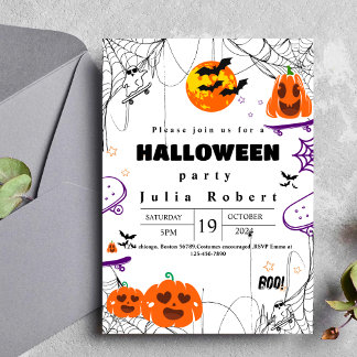 Halloween-Kürbis-Skateboard lila Einladung