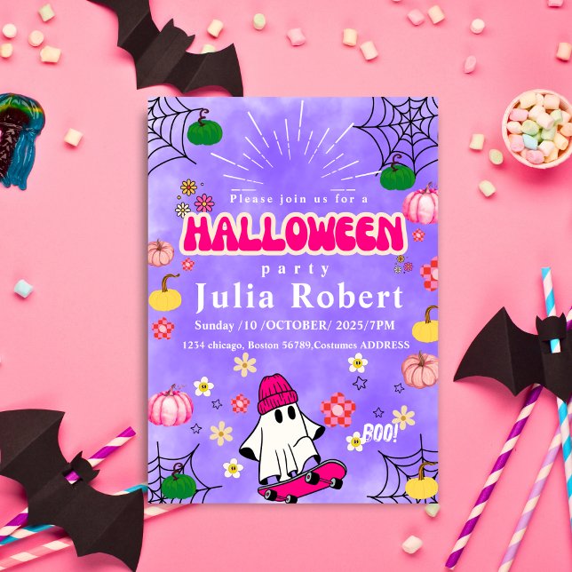 Halloween-Kürbis-Skateboard lila Einladung (Von Creator hochgeladen)