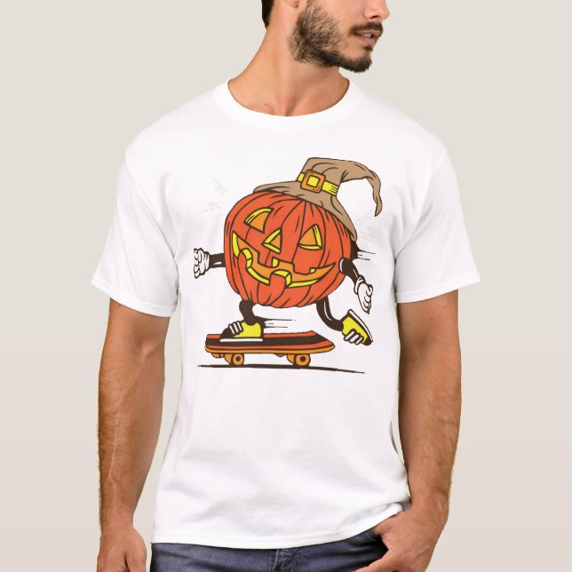 Halloween Kürbis Skater Skateboard T-Shirt (Vorderseite)
