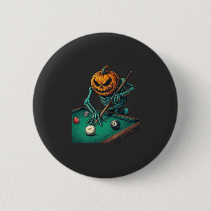 Halloween-Kürbis-Skelett spielt Pool-Billard Button