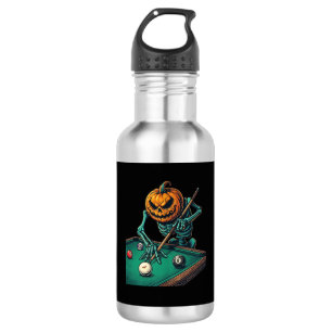 Halloween-Kürbis-Skelett spielt Pool-Billard Edelstahlflasche