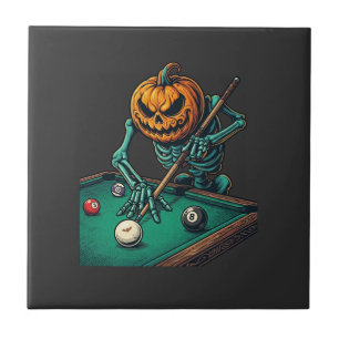 Halloween-Kürbis-Skelett spielt Pool-Billard  Fliese