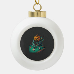 Halloween-Kürbis-Skelett spielt Pool-Billard Keramik Kugel-Ornament