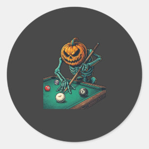 Halloween-Kürbis-Skelett spielt Pool-Billard Runder Aufkleber