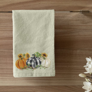 Halloween-Kürbis-Sonnenblume-Buffalo-Karo Badhandtuch Set