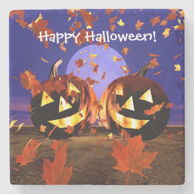 Halloween-Kürbis-Spielen Steinuntersetzer (Vorderseite)