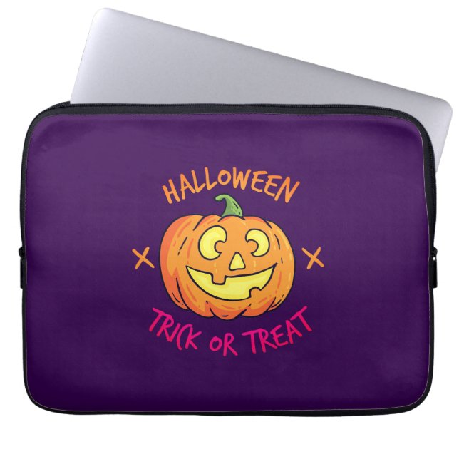 Halloween-Kürbis-Süßes-oder-Saures-Etikett Laptopschutzhülle (Vorderseite)