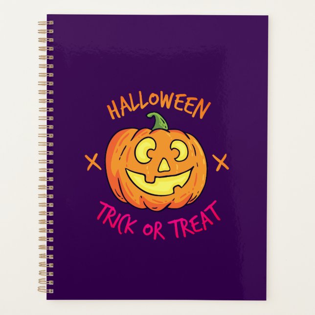 Halloween-Kürbis-Süßigkeiten-oder-Saures-Etikett Planer (Vorderseite)