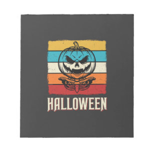 Halloween-Kürbis-Totenkopf Retro Vintage Notizblock
