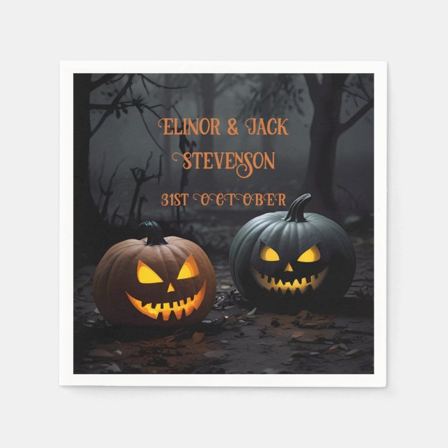 Halloween-Kürbis und Blumenmuster Serviette (Vorderseite)