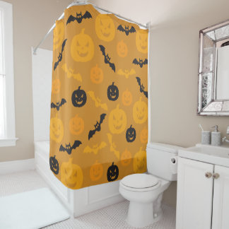 Halloween Kürbis und Fledermäuse Duschvorhang
