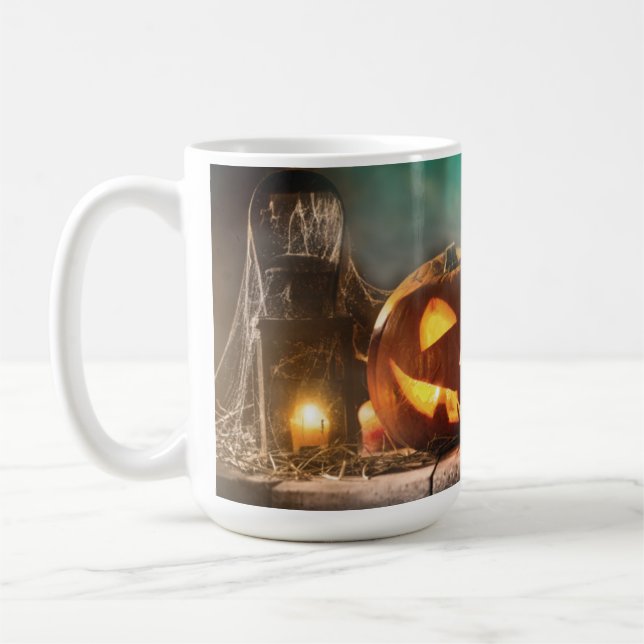 Halloween Kürbis und Fledermäuse Kaffeetasse (Links)