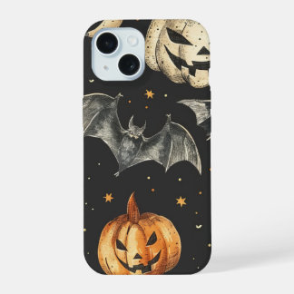 Halloween-Kürbis und Fledermäuse Muster Vintage He iPhone 15 Hülle