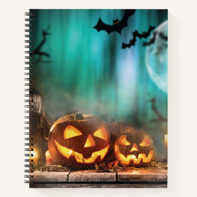 Halloween Kürbis und Fledermäuse Notizbuch (Vorderseite)