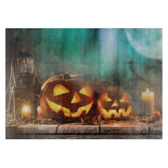 Halloween Kürbis und Fledermäuse Schneidebrett (Vorderseite)