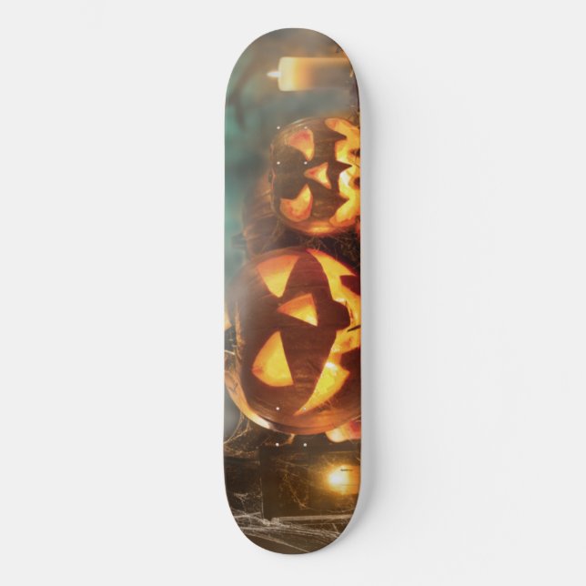 Halloween Kürbis und Fledermäuse Skateboard (Vorderseite)
