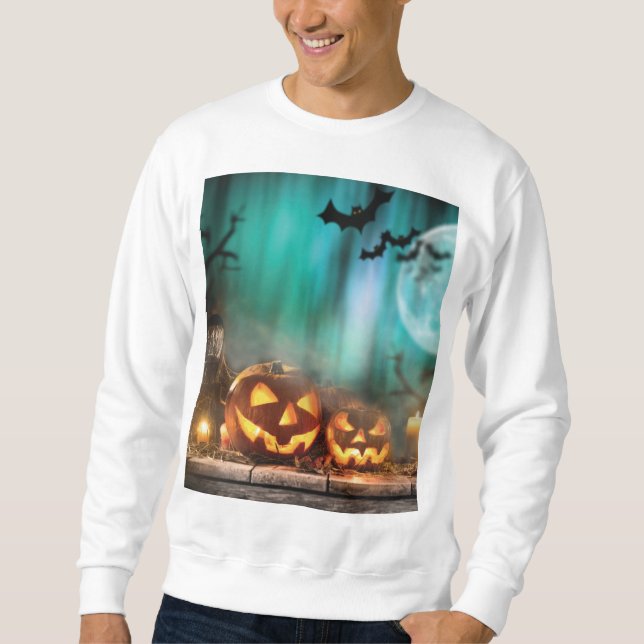 Halloween Kürbis und Fledermäuse Sweatshirt (Vorderseite)