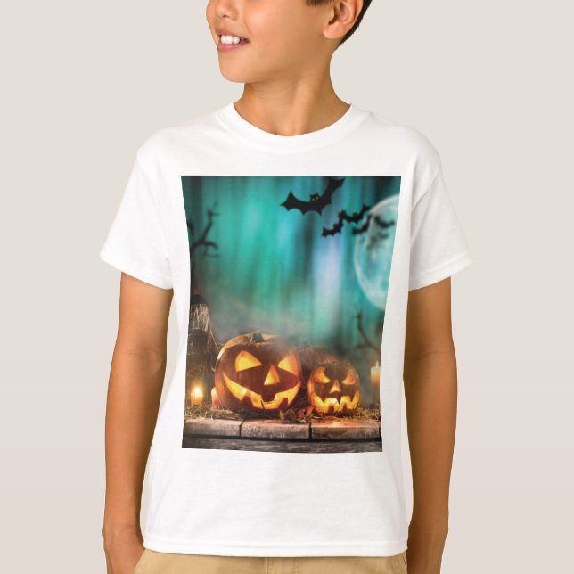 Halloween Kürbis und Fledermäuse T-Shirt (Vorderseite)