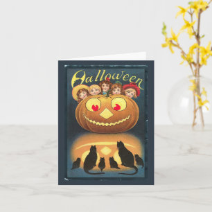 Halloween-Kürbis und Mädchen Vintage Karte