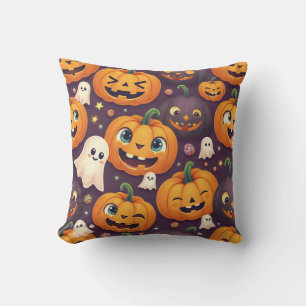 Halloween-Kürbis und niedliche Geisterfreunde Kissen