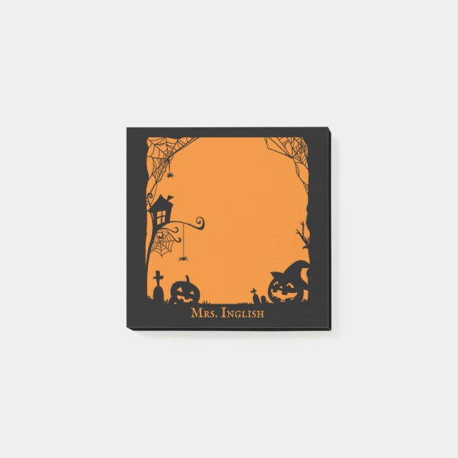 Halloween-Kürbis und Spidernetze Post-it Klebezettel (Vorderseite)