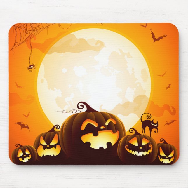 Halloween-Kürbis unter dem Mondposter-Servietten Mousepad (Vorne)