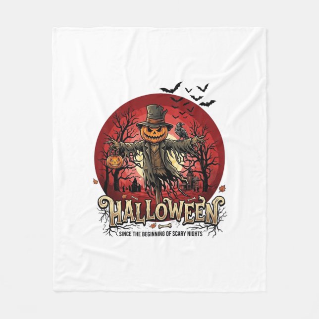 Halloween-Kürbis-Vogelscheuche-Rabe-Fledermäuse_1 Fleecedecke (Vorderseite)