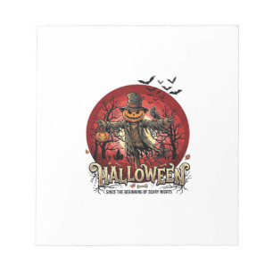 Halloween-Kürbis-Vogelscheuche-Rabe-Fledermäuse_1 Notizblock