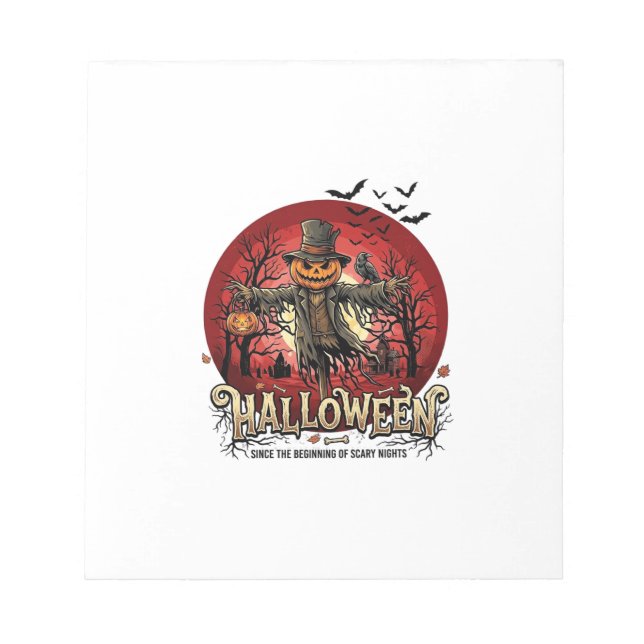 Halloween-Kürbis-Vogelscheuche-Rabe-Fledermäuse_1 Notizblock (Vorderseite)