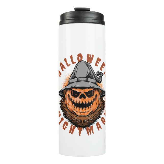 Halloween-Kürbis-Vogelscheuchen-Design Thermosbecher (Vorderseite)