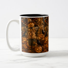 Halloween-Kürbis-Vogelscheuchen-Kaffeetasse Zweifarbige Tasse
