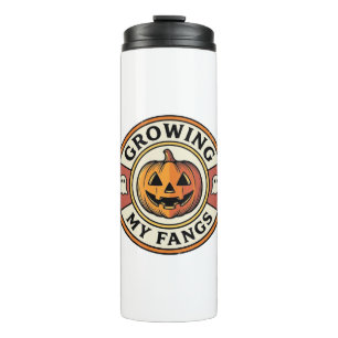 Halloween-Kürbis wachsen meine Fangzähne Vintage-A Thermosbecher