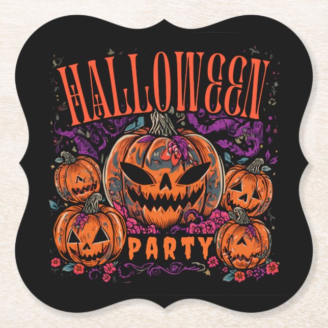 Halloween, Kürbiscoven blüht, Gothic Untersetzer (Vorderseite)