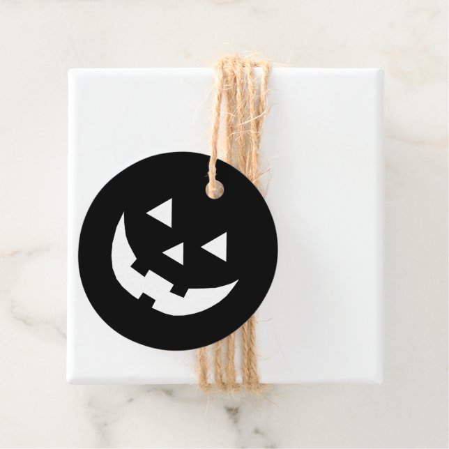Halloween-Kürbisgesicht mit Schwarz-weißer Kürbisl Geschenkanhänger (Beispiel)