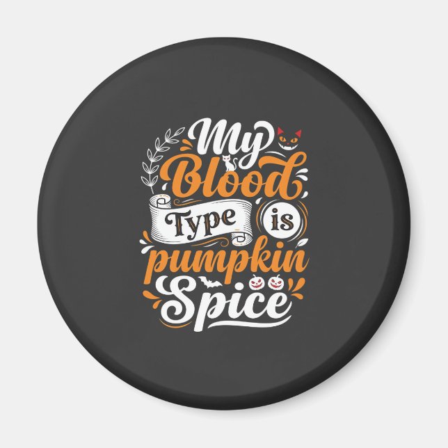 Halloween-Kürbisgewürz-Blutgruppe Retro-Typographi Magnet (Vorne)