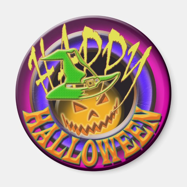 Halloween-Kürbishexe, rosa lila Magnet (Vorne)