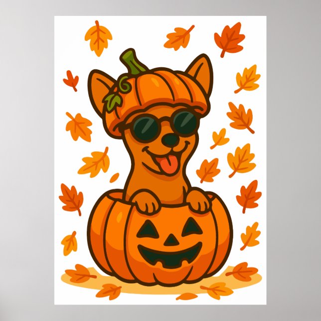 Halloween-Kürbishundehund PNG, niedlicher Welpe in Poster (Vorne)
