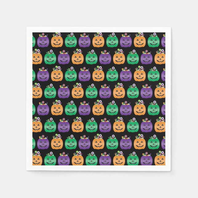 Halloween Kürbislaterne Candy Pail Serviette (Vorderseite)
