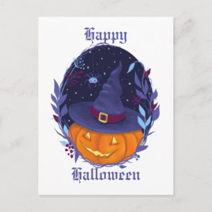 Halloween Kürbislaterne Floral Wreath Postkarte