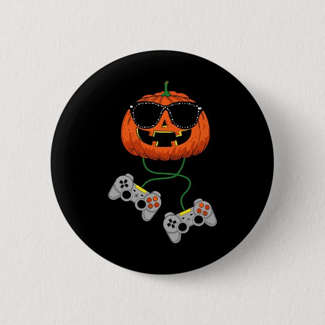 Halloween Kürbislaterne Gamer Boys Kids Men Fun H Button (Vorderseite)