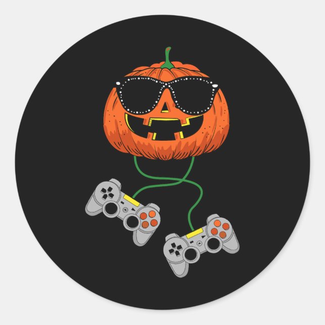 Halloween Kürbislaterne Gamer Boys Kids Men Fun H Runder Aufkleber (Vorderseite)